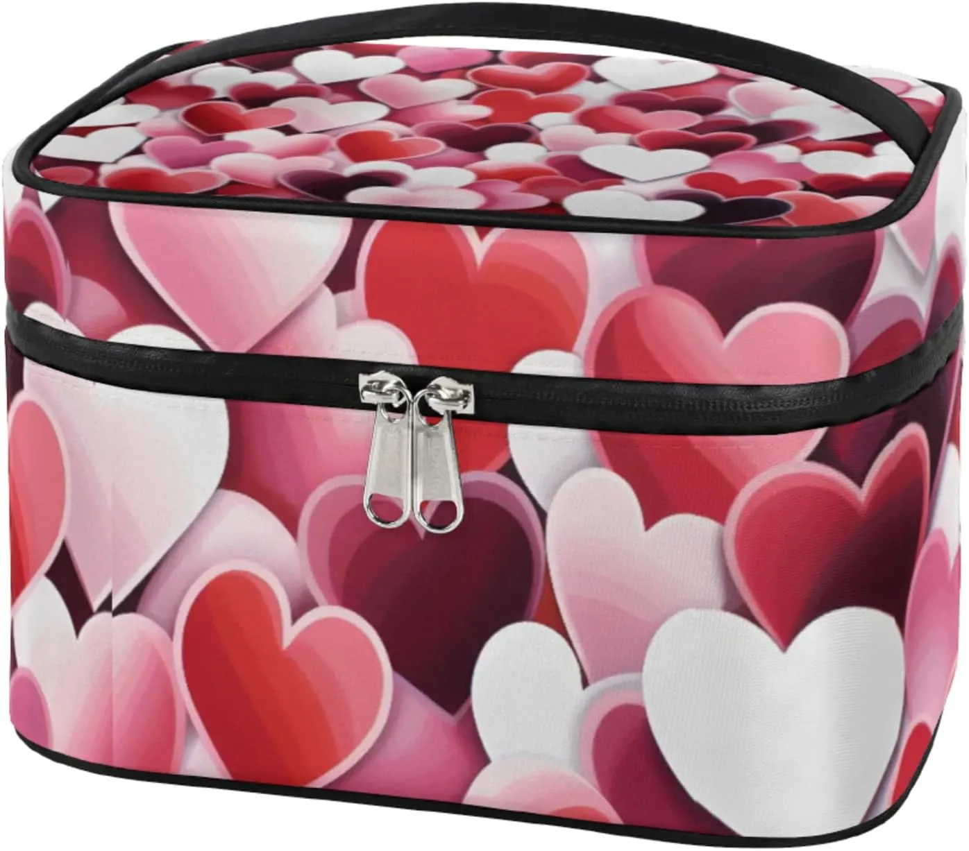 Valentine Style Makeup Bag Large Opening Cosmetic Bag Portable Makeup Case Organizer Toiletry Bags for Women Daily Traveling With Handle Grids Smooth Zipper Divider Makeup Pouch