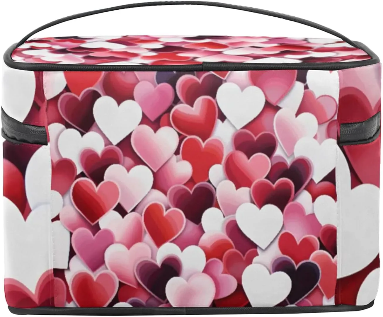 Valentine Style Makeup Bag Large Opening Cosmetic Bag Portable Makeup Case Organizer Toiletry Bags for Women Daily Traveling With Handle Grids Smooth Zipper Divider Makeup Pouch
