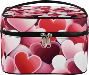 Valentine Style Makeup Bag Large Opening Cosmetic Bag Portable Makeup Case Organizer Toiletry Bags for Women Daily Traveling With Handle Grids Smooth Zipper Divider Makeup Pouch