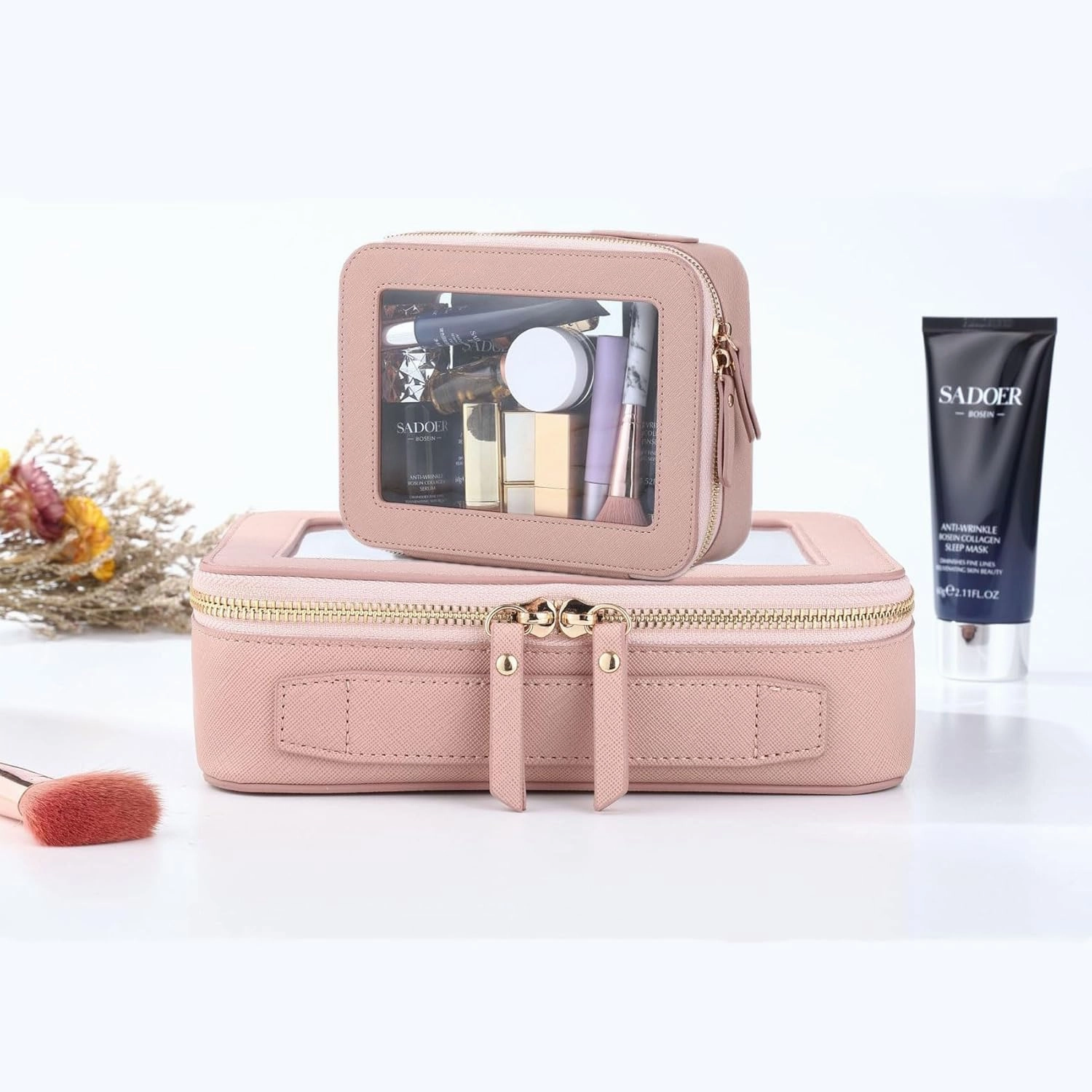 Valleycomfy Clear Cosmetic Bag Set Travel Toiletry Bag Set,Clear Makeup Organizer Bag with Visual Window Double Zipper