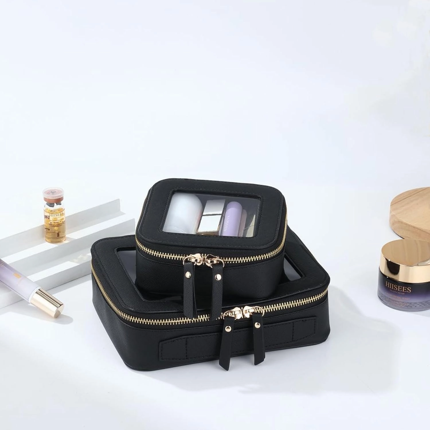 Valleycomfy Clear Cosmetic Bag Set Travel Toiletry Bag Set,Clear Makeup Organizer Bag with Visual Window Double Zipper