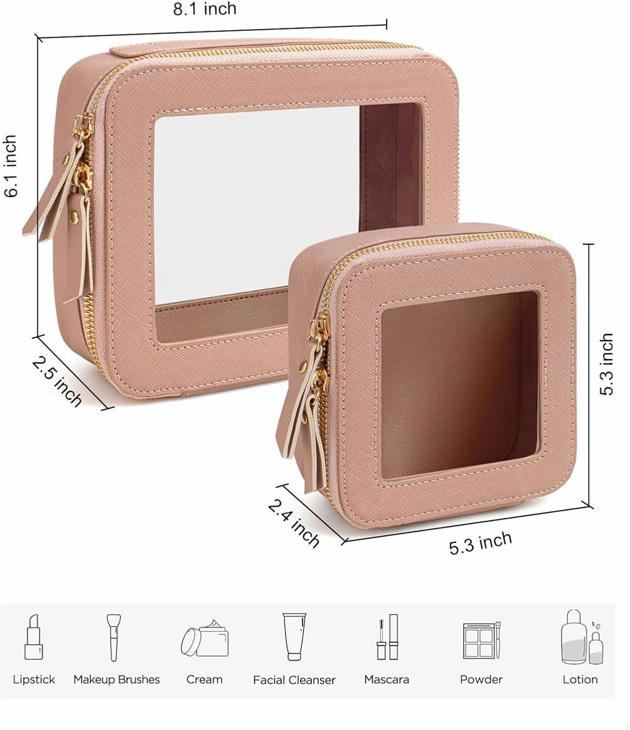 Valleycomfy Clear Cosmetic Bag Set Travel Toiletry Bag Set,Clear Makeup Organizer Bag with Visual Window Double Zipper