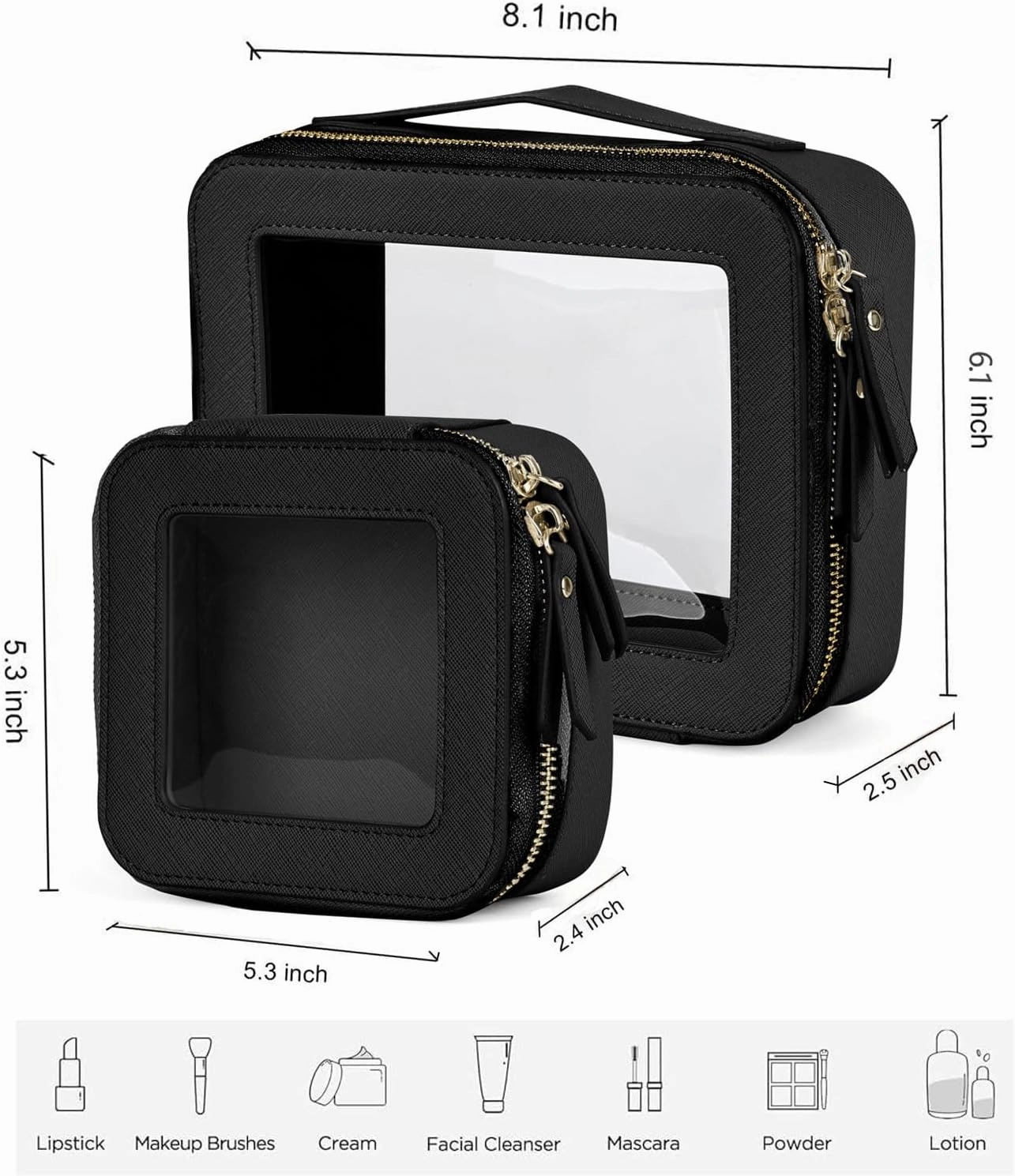 Valleycomfy Clear Cosmetic Bag Set Travel Toiletry Bag Set,Clear Makeup Organizer Bag with Visual Window Double Zipper