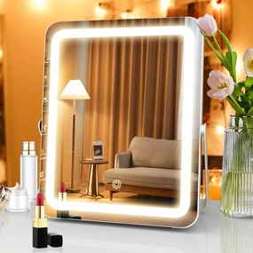 Vanity Mirror with Lights, 11" x 14" LED Makeup Mirror with Smart Touch 3 Colors Dimmable, 360° Rotation, Round Corner