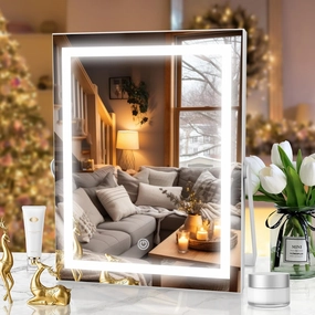 Vanity Mirror with Lights, 11" x 14" LED Makeup Mirror with Smart Touch 3 Colors Dimmable, 360° Rotation, Square Corner
