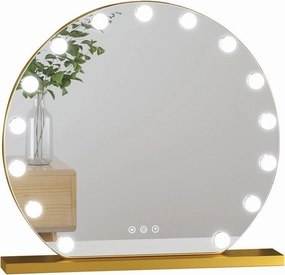 Vanity Mirror With Lights, Hollywood Makeup Mirror With Light, 23.6in Lighted Desktop Makeup Mirror With 14 Dimmable LED Bulbs, Cosmetic Makeup Mirror With Stand, Smart Touch Control(Glod,Diameter 50c