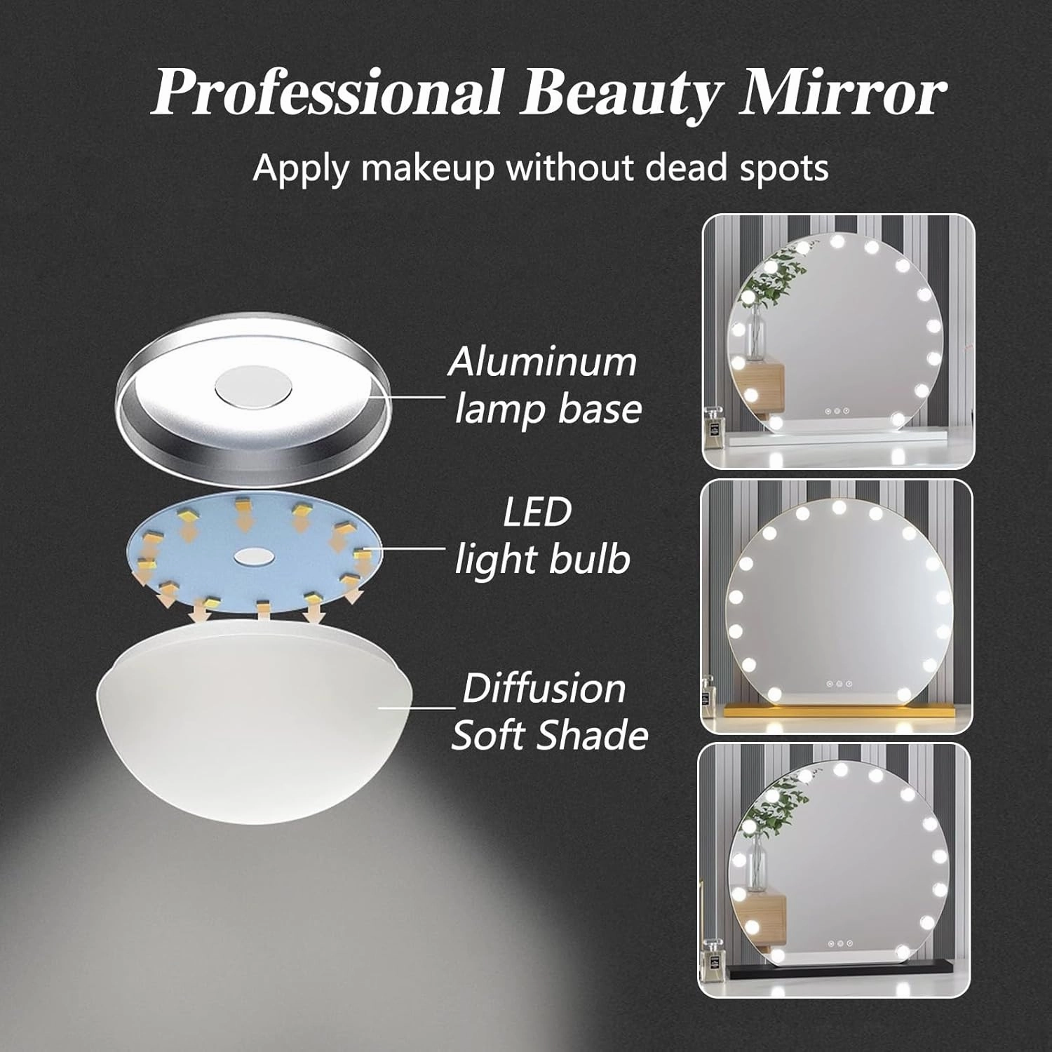 Vanity Mirror With Lights, Hollywood Makeup Mirror With Light, 23.6in Lighted Desktop Makeup Mirror With 14 Dimmable LED Bulbs, Cosmetic Makeup Mirror With Stand, Smart Touch Control(Glod,Diameter 50c