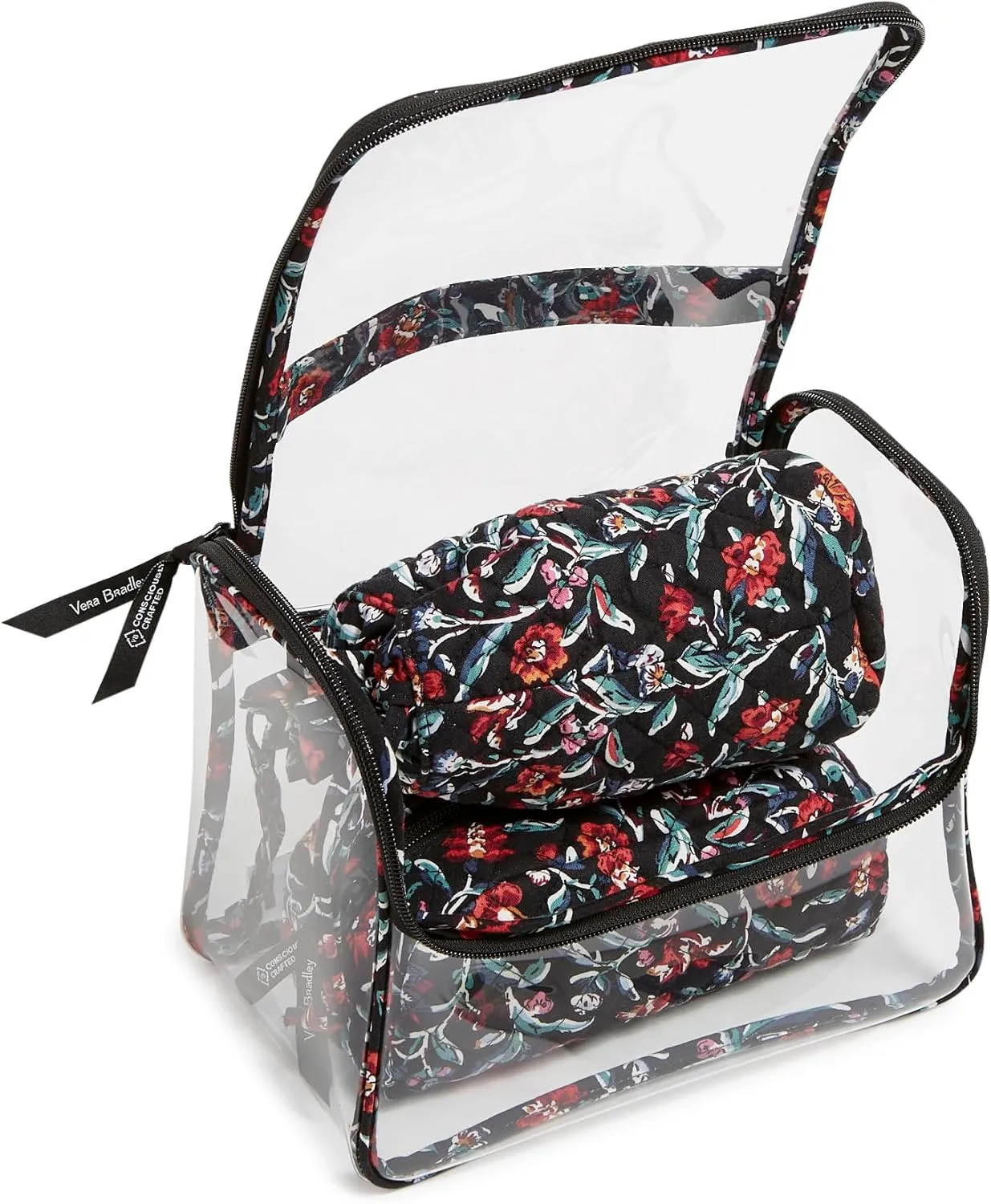 Vera Bradley Women's 3 Piece Cosmetic Makeup Organizer Bag Set, Perennials Noir, One Size
