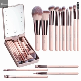 Versatile Luxurious Makeup Brush Set with Mini LED Light Mirror -