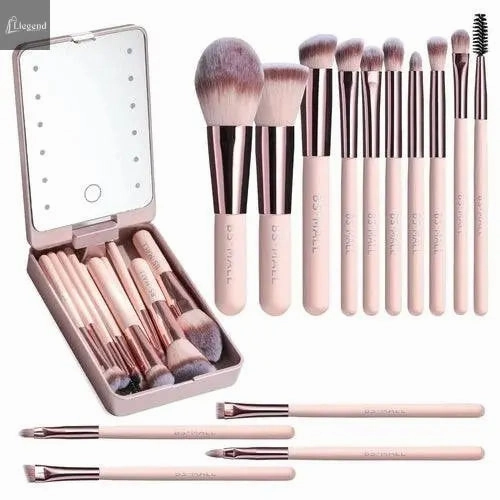 Versatile Luxurious Makeup Brush Set with Mini LED Light Mirror -