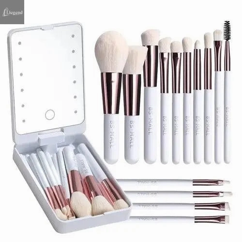 Versatile Luxurious Makeup Brush Set with Mini LED Light Mirror -