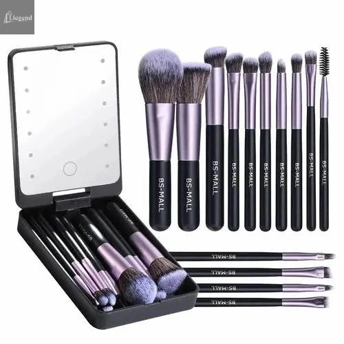 Versatile Luxurious Makeup Brush Set with Mini LED Light Mirror -