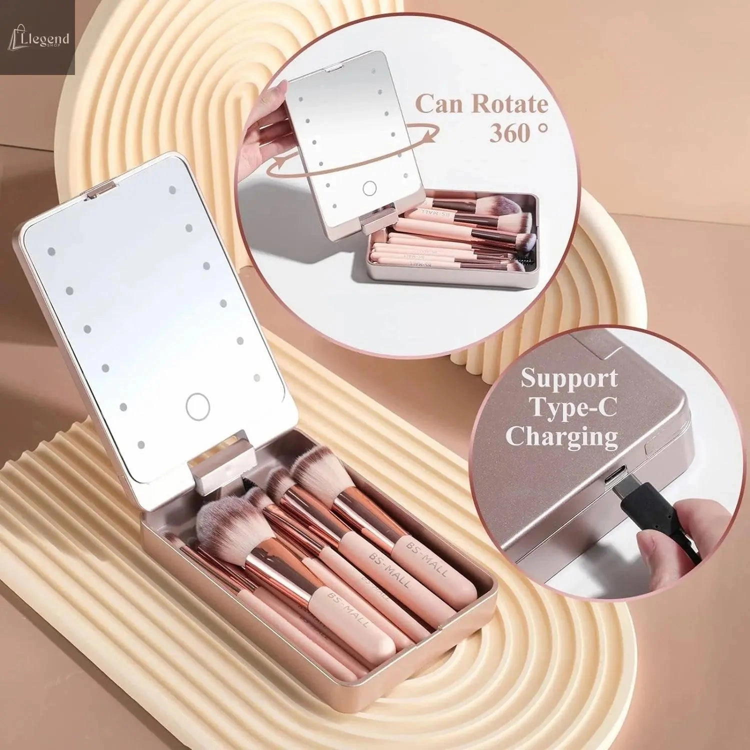 Versatile Luxurious Makeup Brush Set with Mini LED Light Mirror -