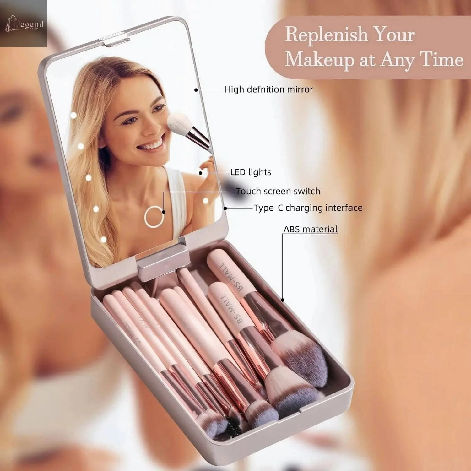 Versatile Luxurious Makeup Brush Set with Mini LED Light Mirror -