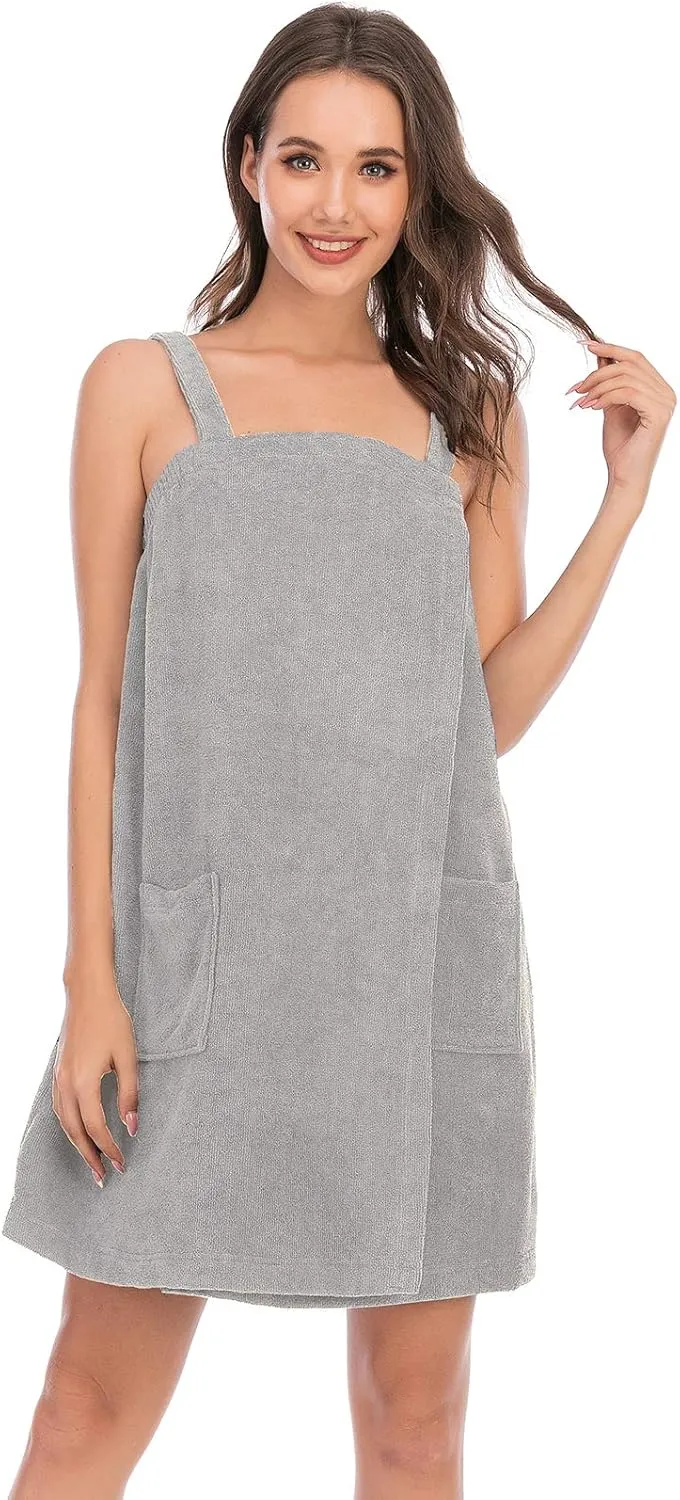 Veseacky Women Bath Wrap Towel for Womens Shower with Pocket Adjustable Spa Robe & Facial Headband