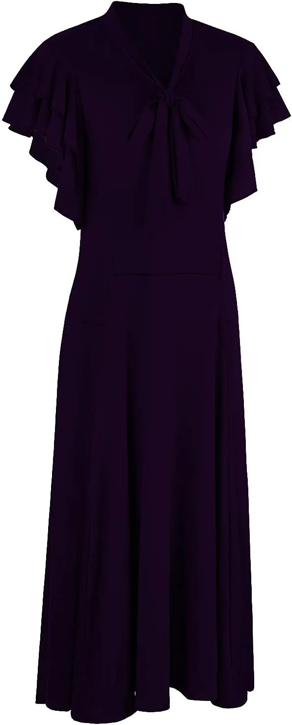Vijiv Women's Vintage 1920s V Neck Long Bias Cut Sleeveless with Flutter Sleeves Bowknot Flapper Dress