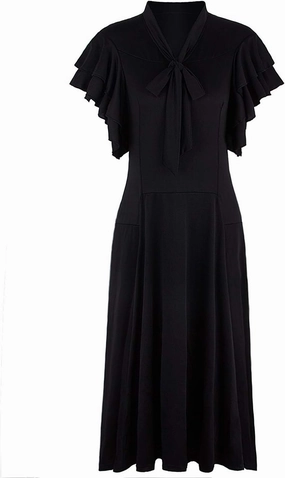 Vijiv Women's Vintage 1920s V Neck Long Bias Cut Sleeveless with Flutter Sleeves Bowknot Flapper Dress