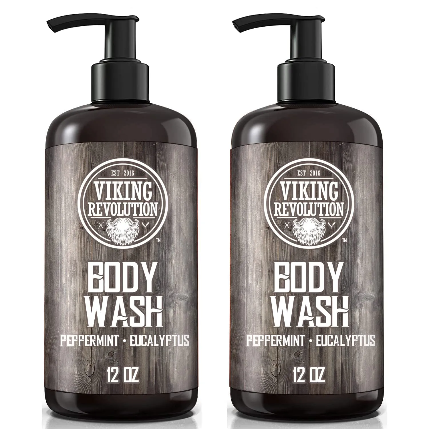 Viking Revolution Men's Body Wash - Eucalyptus Peppermint Body Wash for Men - Mens Natural Body Wash with Vitamin E and Rosemary Oil - Mens Shower Gel Liquid Soap - Peppermint Mens Bodywash (2 Pack)