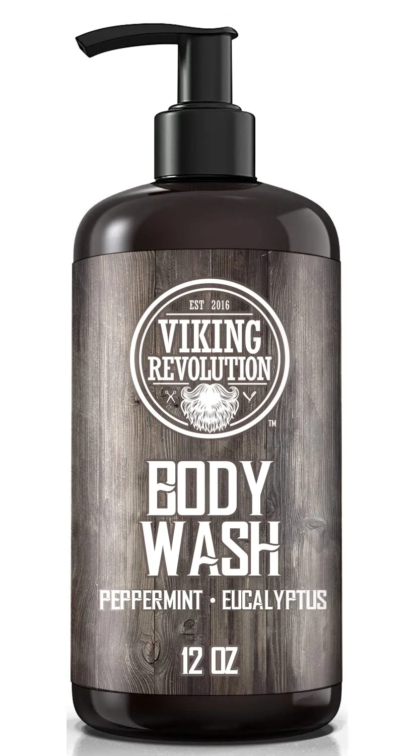 Viking Revolution Men's Body Wash - Eucalyptus Peppermint Body Wash for Men - Mens Natural Body Wash with Vitamin E and Rosemary Oil - Mens Shower Gel Liquid Soap - Peppermint Mens Bodywash (2 Pack)