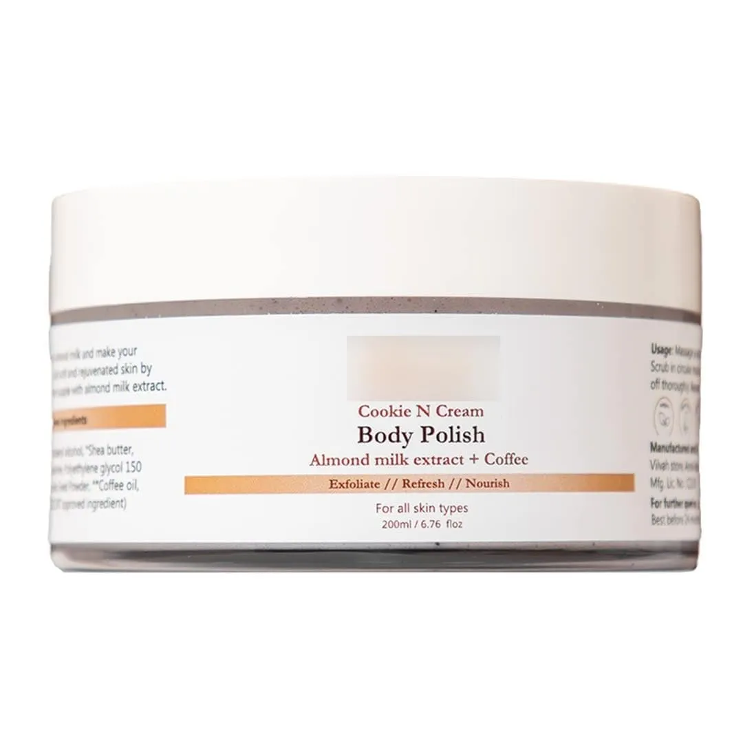 vil.vah STORE Cookie N Cream Body Polish|Exfoliating Coffee Body Scrub|Moisturizing Shea Butter & Almond Milk Extract|Moisturizes & Brightens Skin|Sulphate Free,200Gm