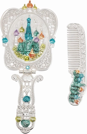 Vintage Handheld Mirror and Comb Set - Metal Antique Decorative Kit for Girls, Foldable Retro Castle Makeup Mirror, Elegant Portable Design