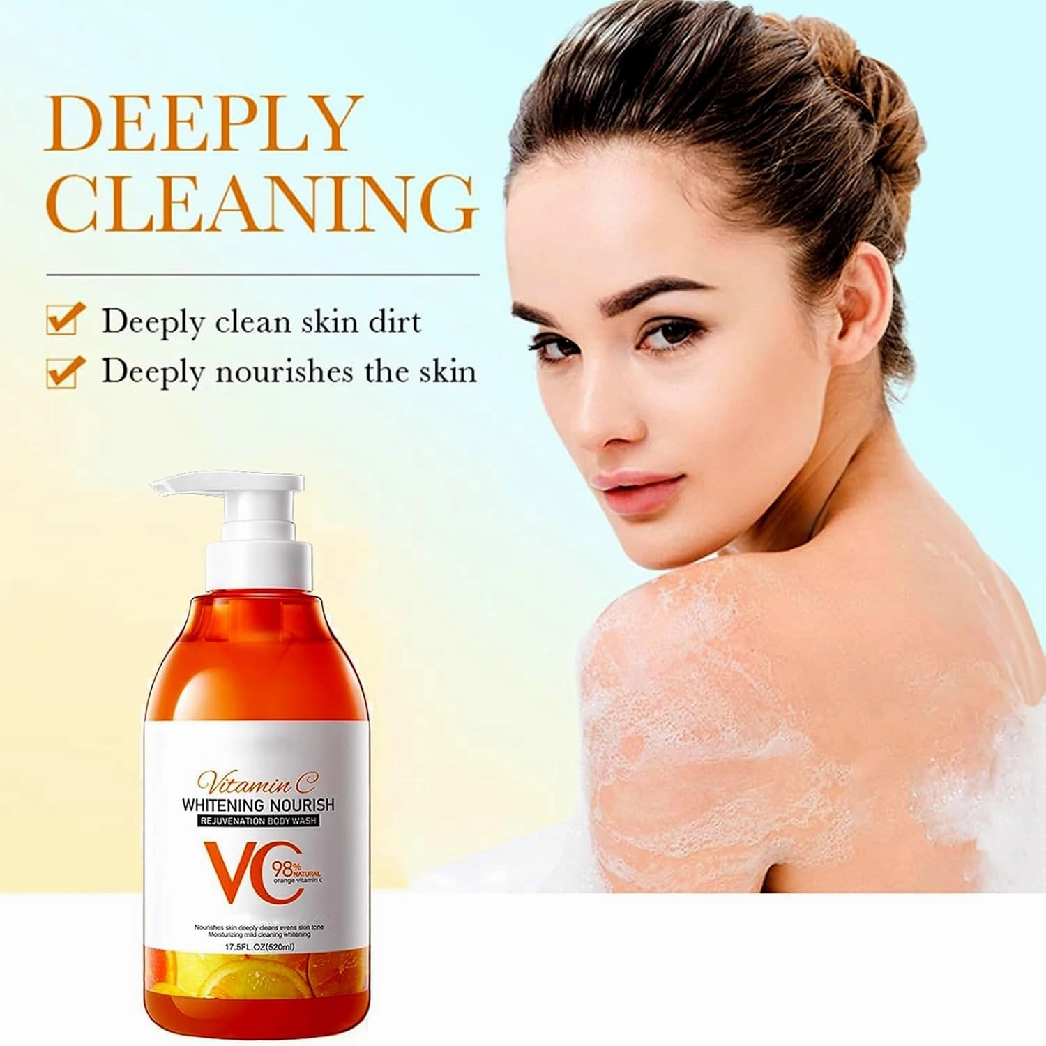 Vitamin C and Lemon Niacinamide Body Wash, Vitamin C Rejuvenation Body Lotion, Deep Cleansing, Brightens and Nourishes the Skin, Smoother-Looking Skin, 500ml (1pcs Toning)