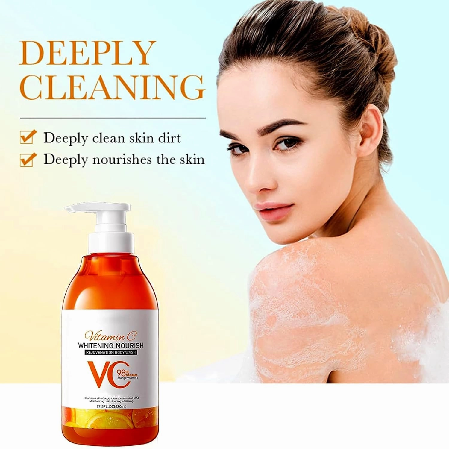 Vitamin C and Lemon Niacinamide Body Wash, Vitamin C Rejuvenation Body Lotion, Deep Cleansing, Brightens and Nourishes the Skin, Smoother-Looking Skin, 500ml (2pcs Toning)