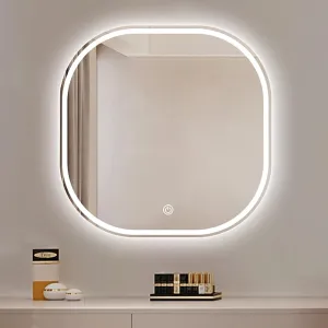 Wall Mounted Lighted Modern Mirror, LED Makeup Mirror with 3 Color Modes, LED Bathroom Mirror with Lights, for Bathroom Bedroom, Smart Touch Control, Hollywood Wall-Mounted Bathroom Mirror(50x50cm)