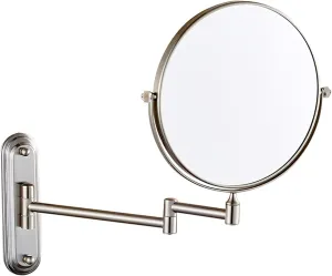 Wall-Mounted Makeup Mirror, 8-Inch Brass Magnifying Double-Sided Shaving Mirror, 360° Swivel Extendable Vanity Mirror for Bathroom(3X)