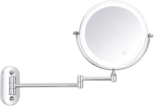 Wall-Mounted Makeup Mirror 8-inch Lighted Makeup Mirror LED Wall-Mounted Double-Sided 3X Magnifying Chrome Vanity Mirror