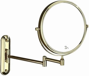 Wall-Mounted All-Copper Makeup Mirror, 8-inch Folding Vanity Mirror with 1X/3X Magnification, 360° Swivel, Electroplated Gold Finish