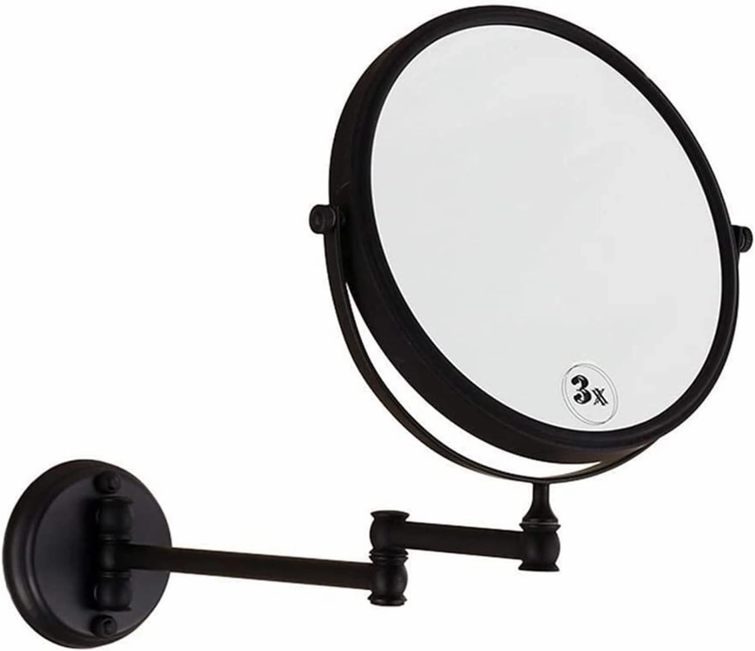 Wall-Mounted Makeup Mirror Bathroom Black Wall-Mounted 8-inch Cosmetic Mirror Folding Beauty Mirror Double-Sided 3X Magnifying