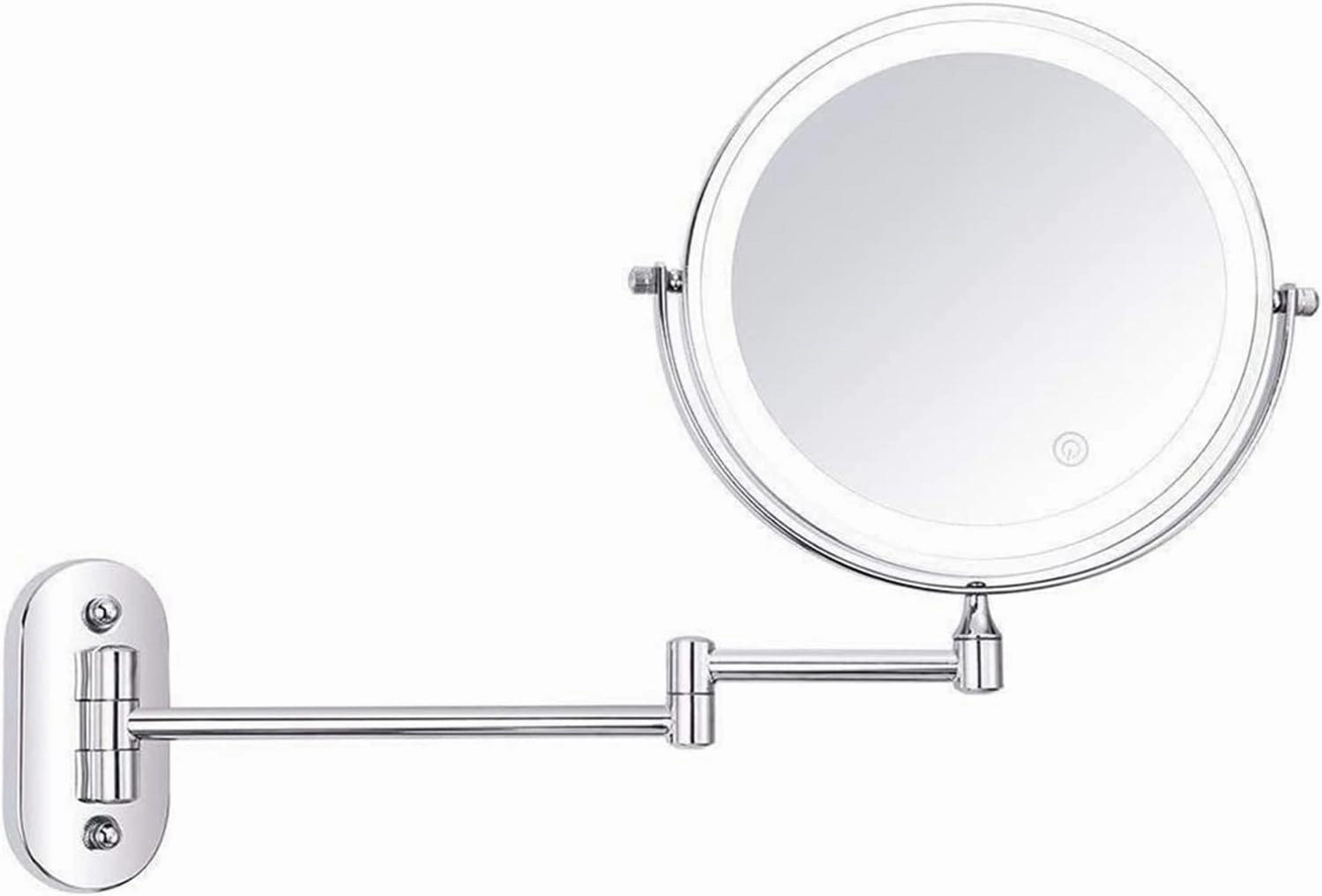 Wall-Mounted Makeup Mirror LED 8-inch Makeup Mirror Wall-Mounted Foldable Double-Sided 5X Magnifying Light Mirror