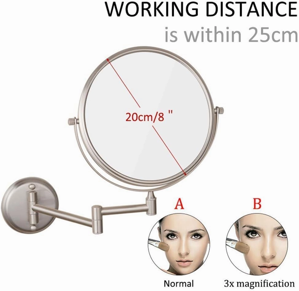Wall Mounted Makeup Mirrors Magnifying Extend Sturdy Adjustable Cosmetic Mirror Shaving Bathroom Vanity Mirror(3X,8inch)