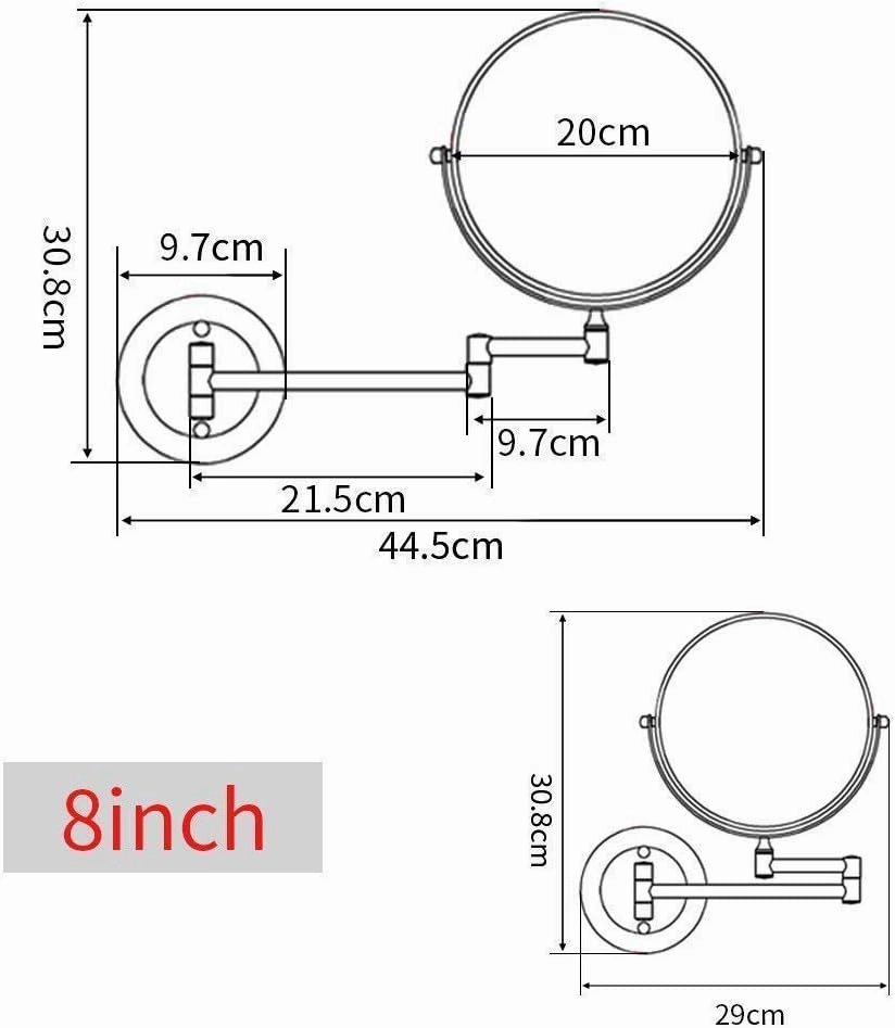 Wall Mounted Makeup Mirrors Magnifying Extend Sturdy Adjustable Cosmetic Mirror Shaving Bathroom Vanity Mirror(3X,8inch)