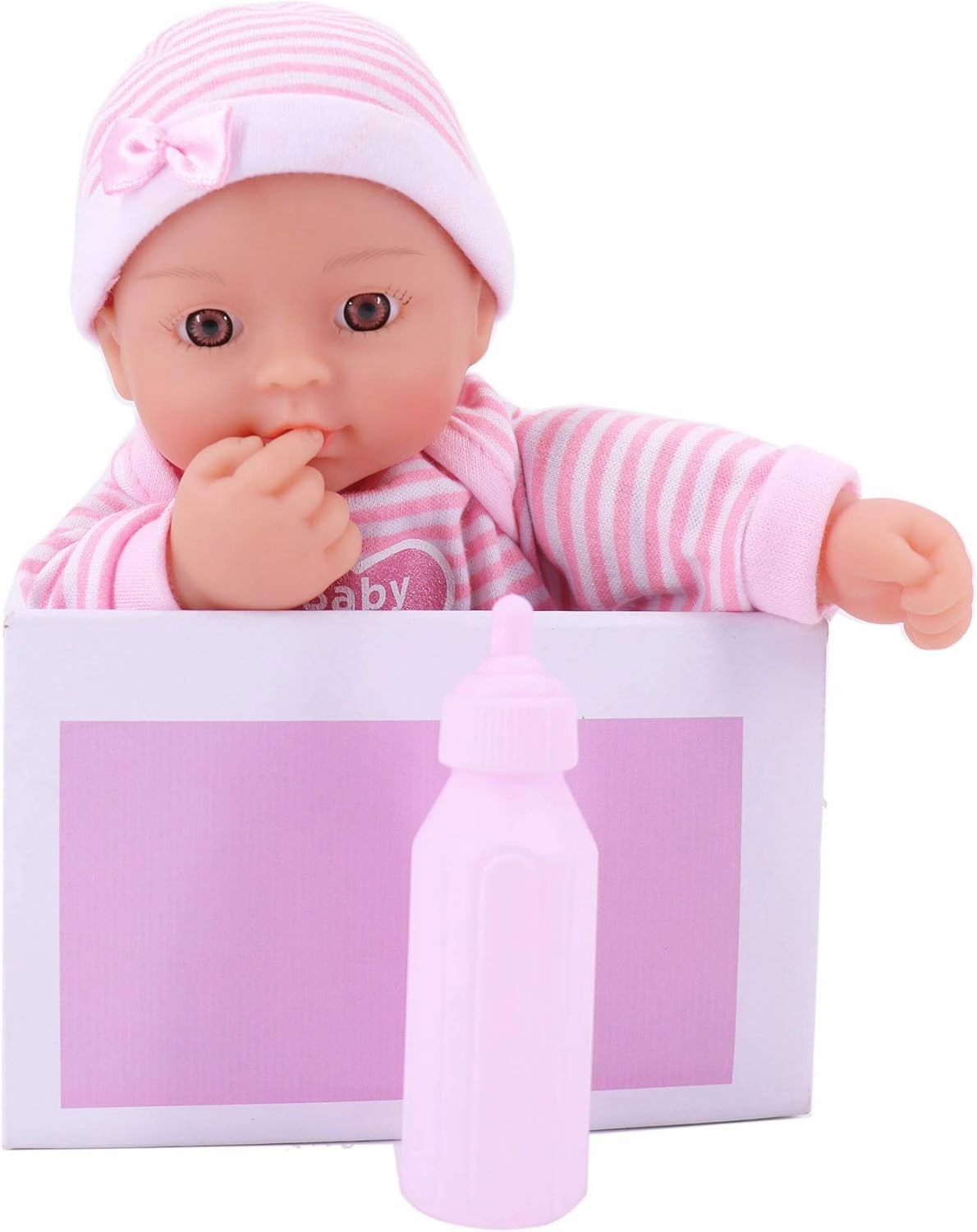 WAWA-HAOKEAI 11-inch Sweet Baby Girl -Mini Newborn baby-100% Machine Washable, Comes with Baby Bottle，Soft Body Vinyl Play Toy Gift for Toddler (Sweet Baby Girl)