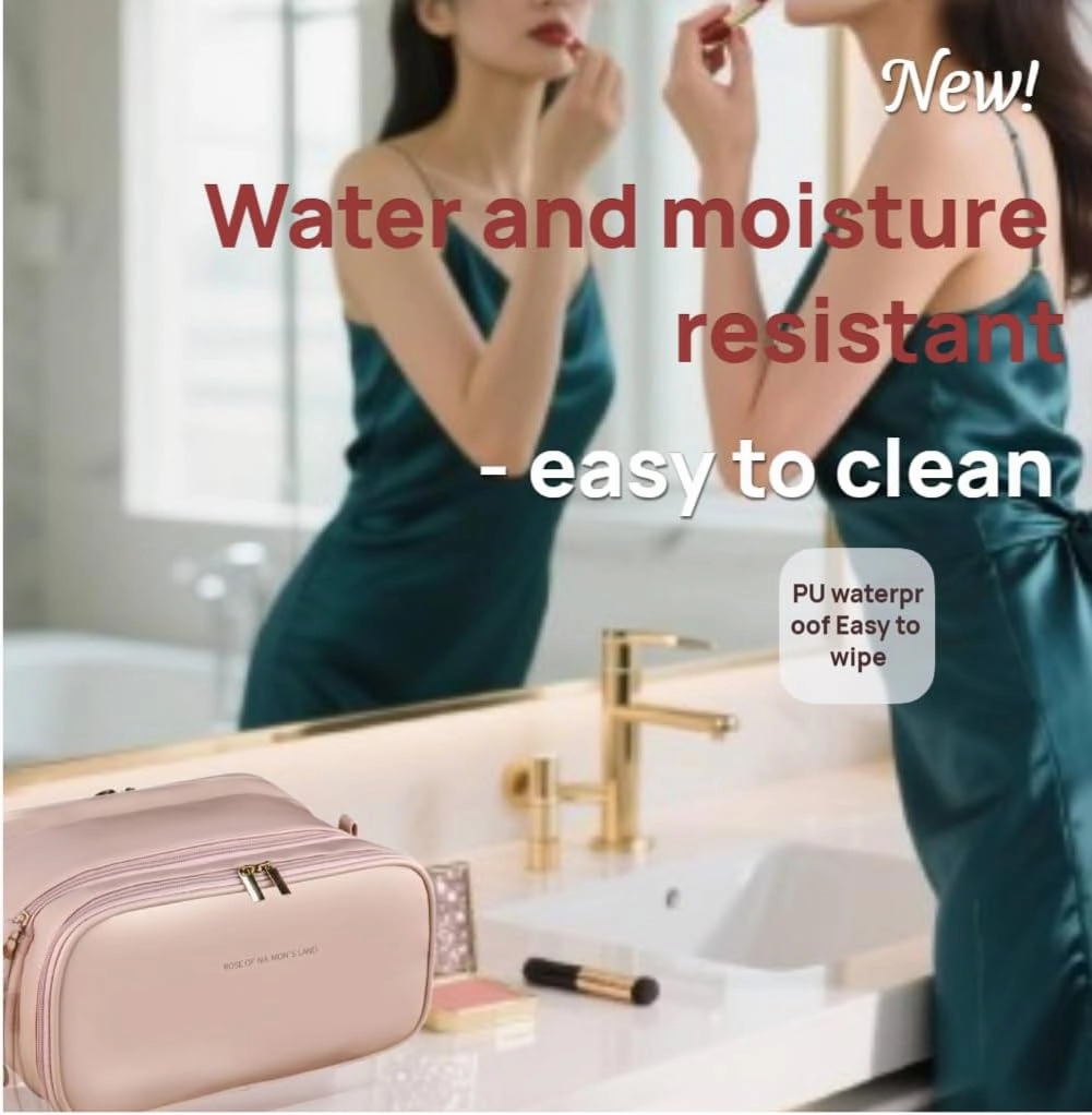 White Waterproof Makeup Bag with Free Small Cosmetic Pouch, Large Travel Makeup Organizer for Women, Portable Vertical Makeup Storage Bag & Brush Holder (2-Piece Set) (white)