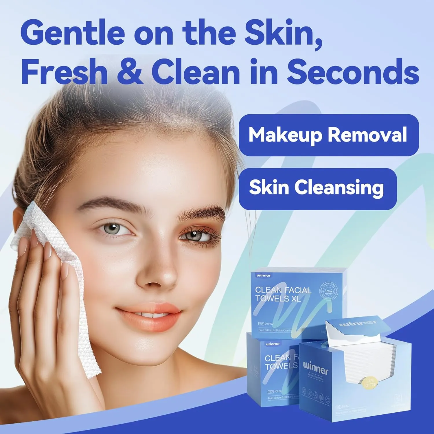 Winner Face Towels, 100% USDA Biobased Facial Towelettes XL, Disposable Face Towel for Sensitive Skin, Ultra Soft Makeup Remover Dry Wipes, Odor-Free, 165 Count, 3 Pack
