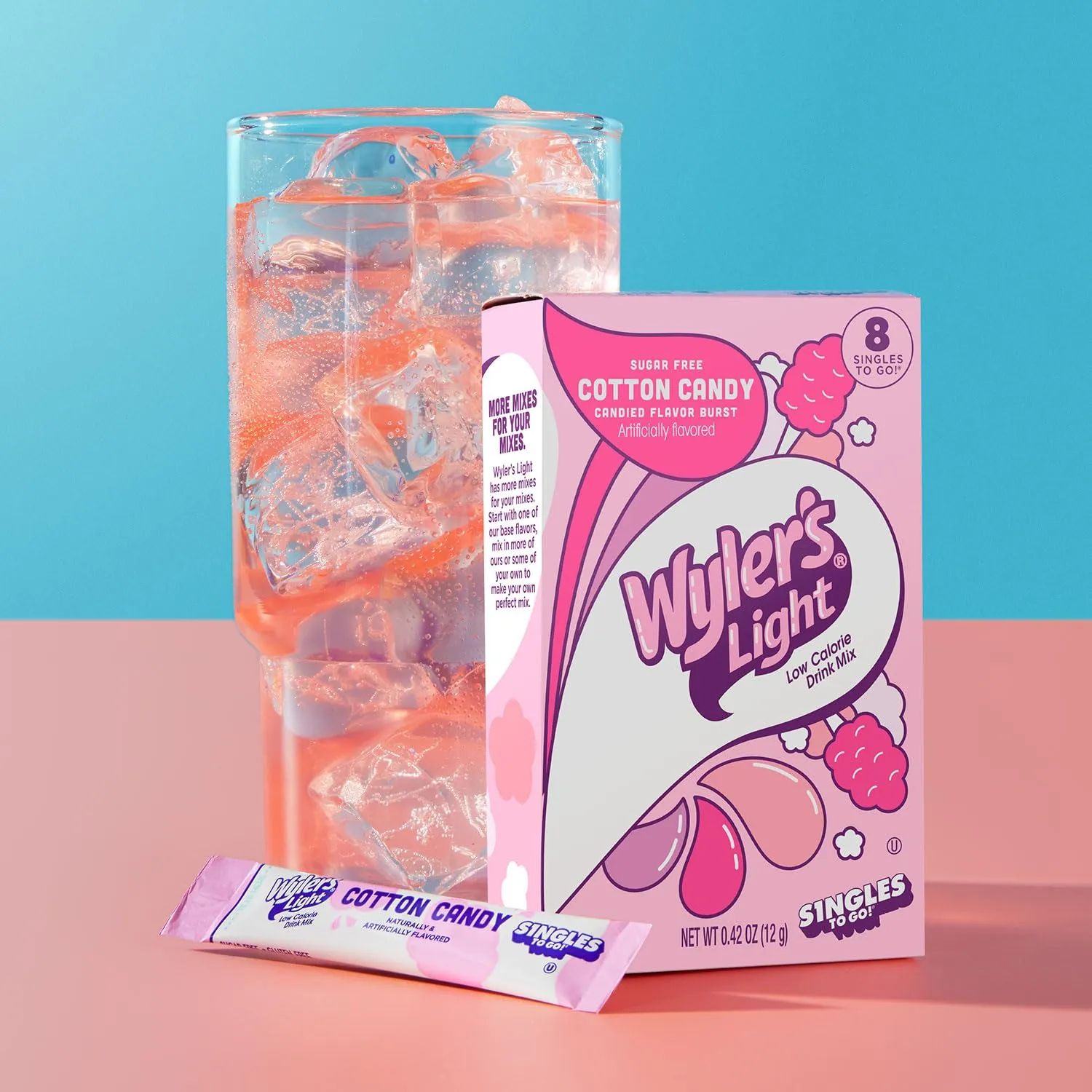 Wyler's Light Singles To Go Powder Packets, Water Drink Mix, Watertok Cotton Candy, 96 Servings, 8 Count x Pack of 12