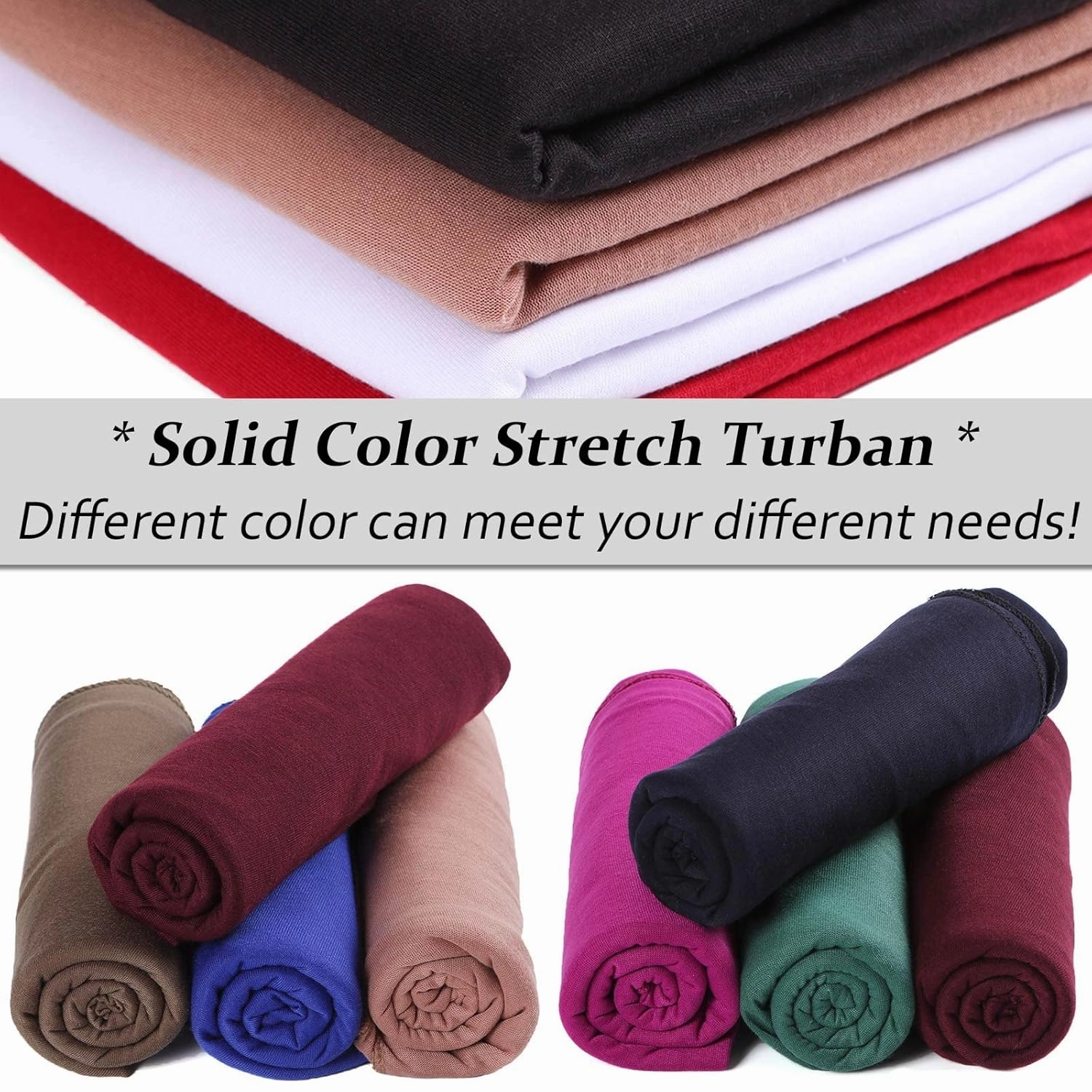 XTREND 4 Pieces Stretch Head Wrap Jersey Turban Fashion Headband African for Women Long Hijab Soft Breathable Turbans Tie (Black, Army Green, Leather Powder, Turmeric)