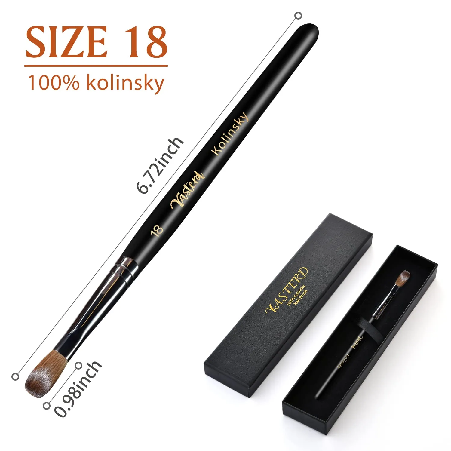 Yasterd Oval Acrylic Brushes (100% Kolinsky) - Size 18, 4 Pieces for Nail Art & Acrylic Application - Black Wood Handle