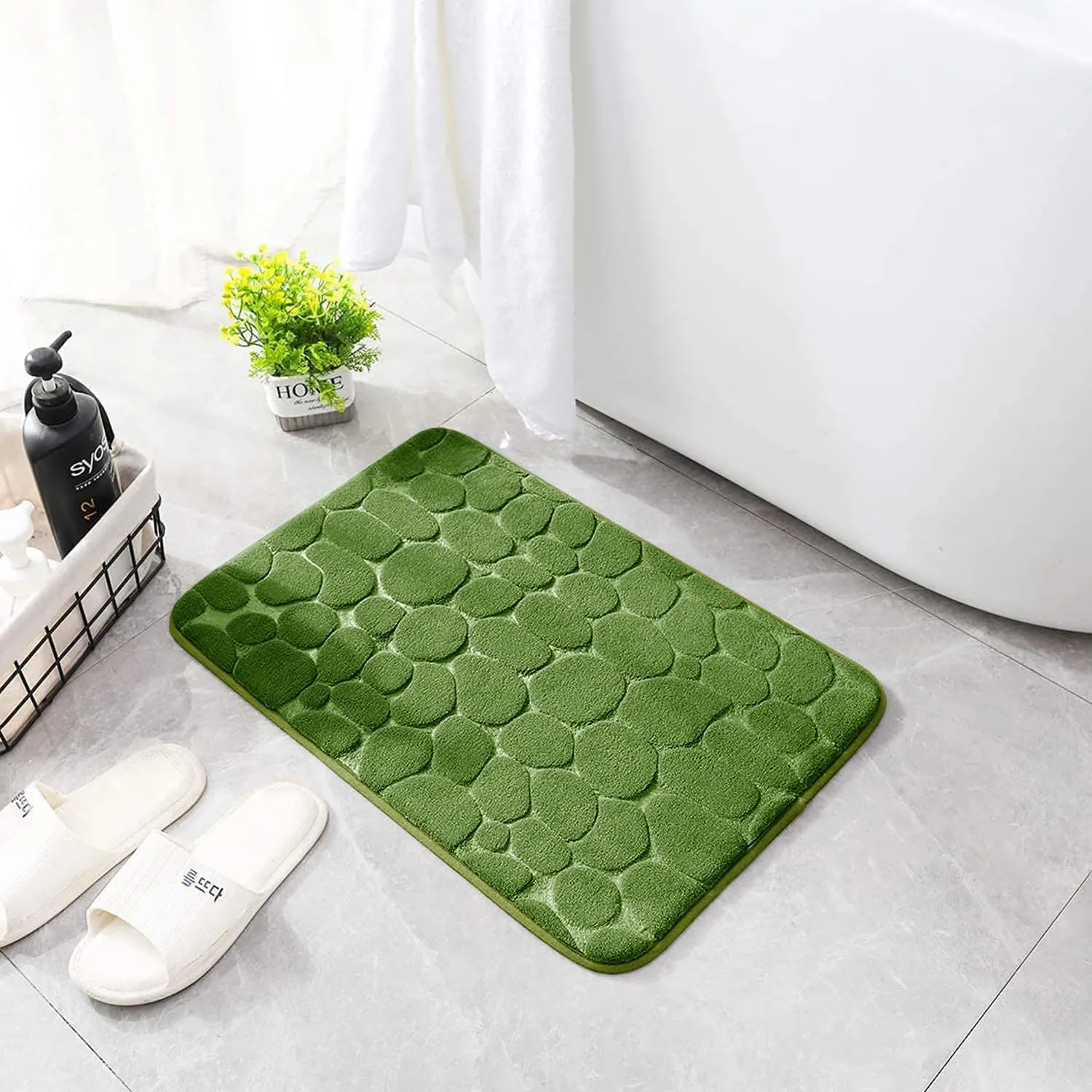 YIHOUSE Memory Foam Bath Mat Cobblestone Bathroom Rugs Super Water Absorbent Bath Mats for Bathroom Machine Washable Bath Rugs(20 x 47,Green)