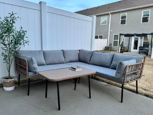 YITAHOME 4-Piece Wicker Patio Furniture Set, All Weather PE Rattan Conversation Set Sectional Sofa with Soft Cushions & Side Table, Porch Furniture for Deck, Balcony, Backyard - Grey