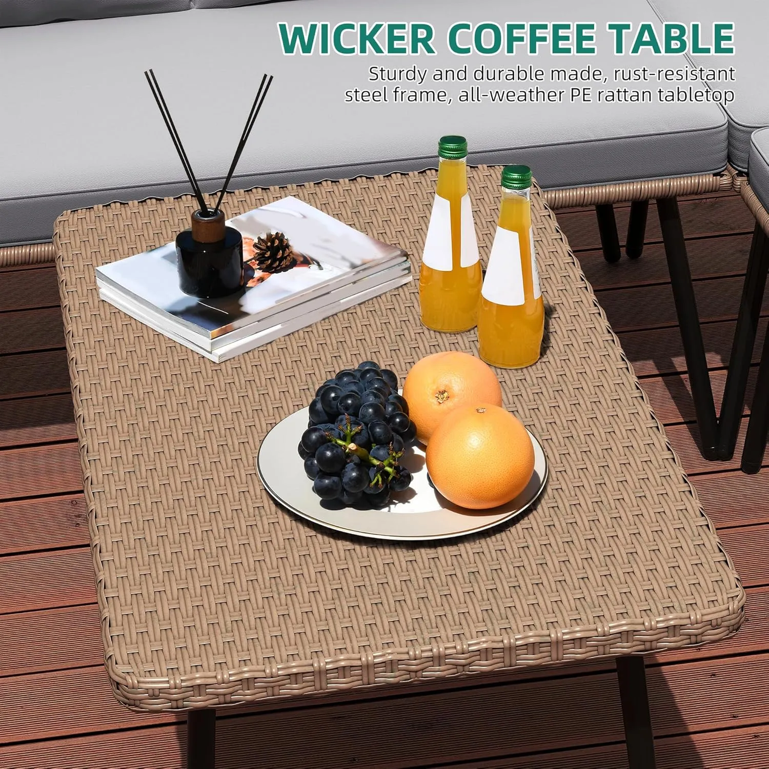 YITAHOME 4-Piece Wicker Patio Furniture Set, All Weather PE Rattan Conversation Set Sectional Sofa with Soft Cushions & Side Table, Porch Furniture for Deck, Balcony, Backyard - Grey