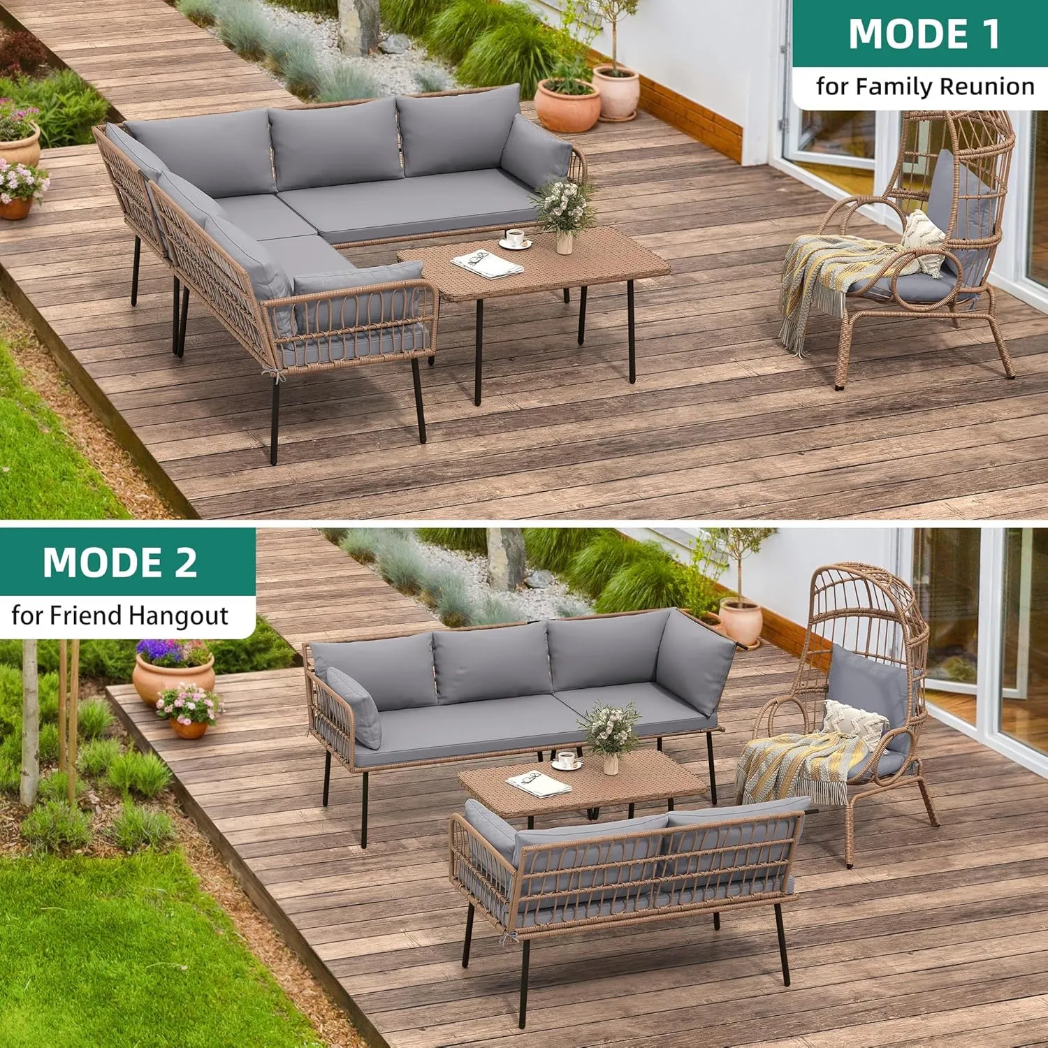 YITAHOME 4-Piece Wicker Patio Furniture Set, All Weather PE Rattan Conversation Set Sectional Sofa with Soft Cushions & Side Table, Porch Furniture for Deck, Balcony, Backyard - Grey