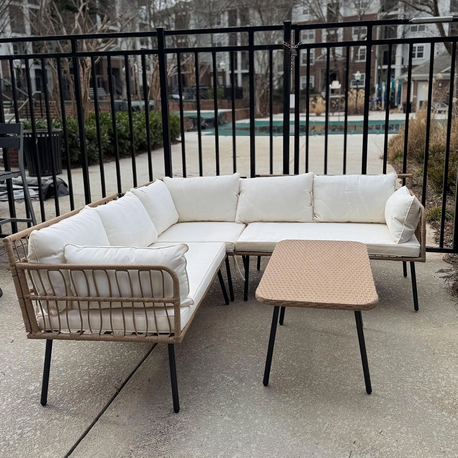 YITAHOME 4-Piece Wicker Patio Furniture Set, All Weather PE Rattan Conversation Set Sectional Sofa with Soft Cushions & Side Table, Porch Furniture for Deck, Balcony, Backyard - Beige