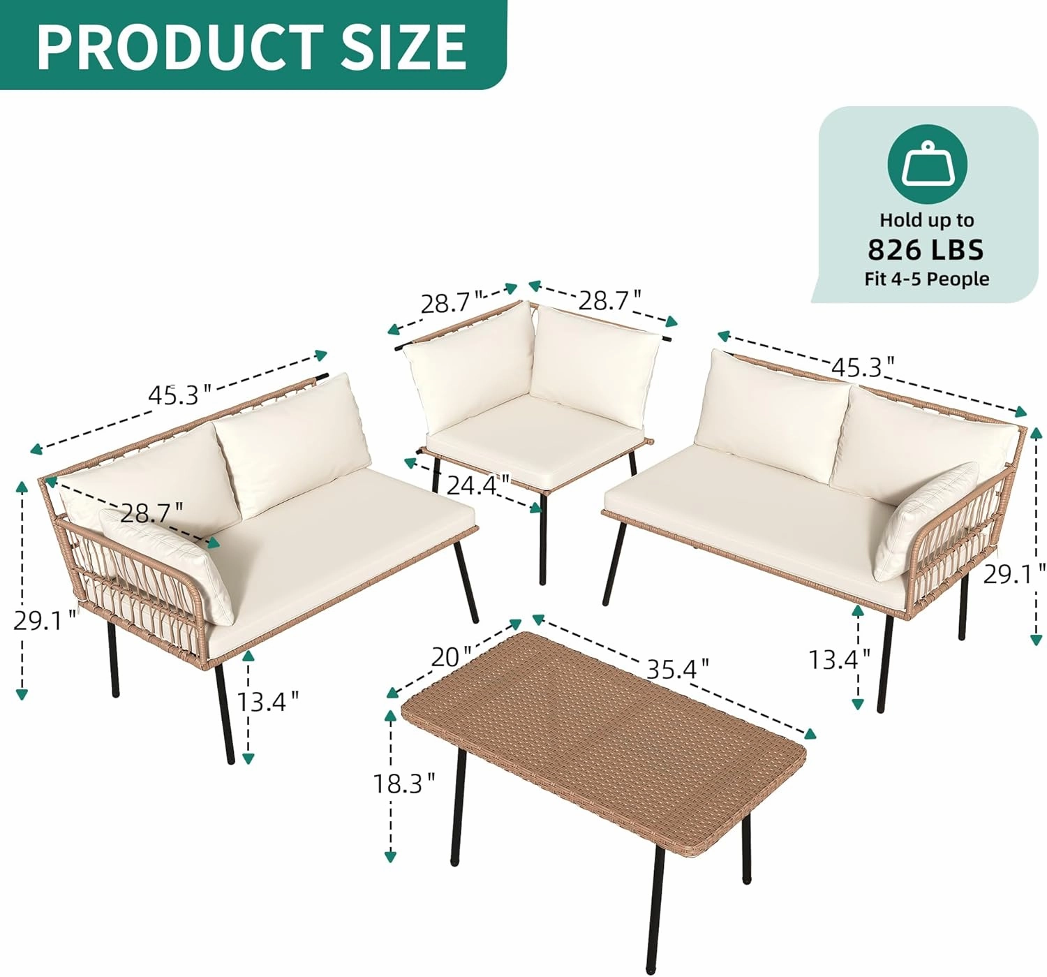 YITAHOME 4-Piece Wicker Patio Furniture Set, All Weather PE Rattan Conversation Set Sectional Sofa with Soft Cushions & Side Table, Porch Furniture for Deck, Balcony, Backyard - Beige