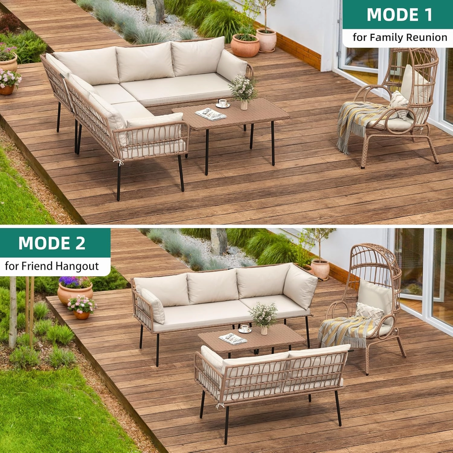 YITAHOME 4-Piece Wicker Patio Furniture Set, All Weather PE Rattan Conversation Set Sectional Sofa with Soft Cushions & Side Table, Porch Furniture for Deck, Balcony, Backyard - Beige