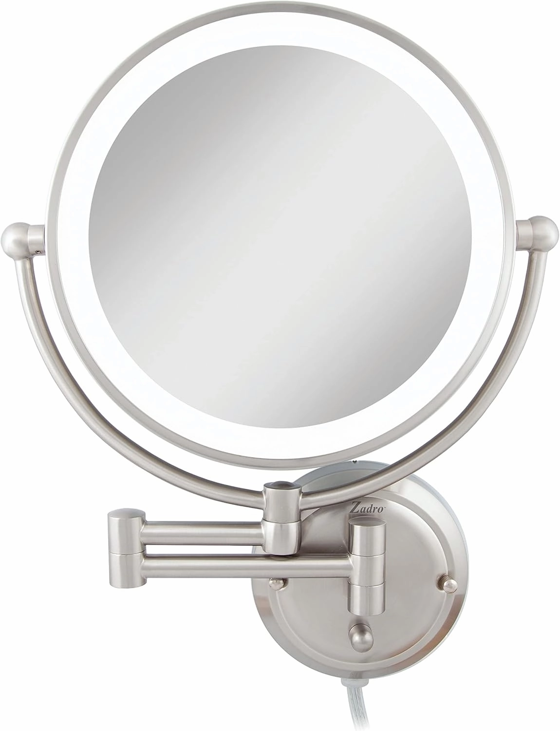 Zadro 14" Round Fluorescent 5X/1X Bathroom Magnifying Mirror Wall Mounted Makeup Mirror 20" Extendable Shaving Mirror