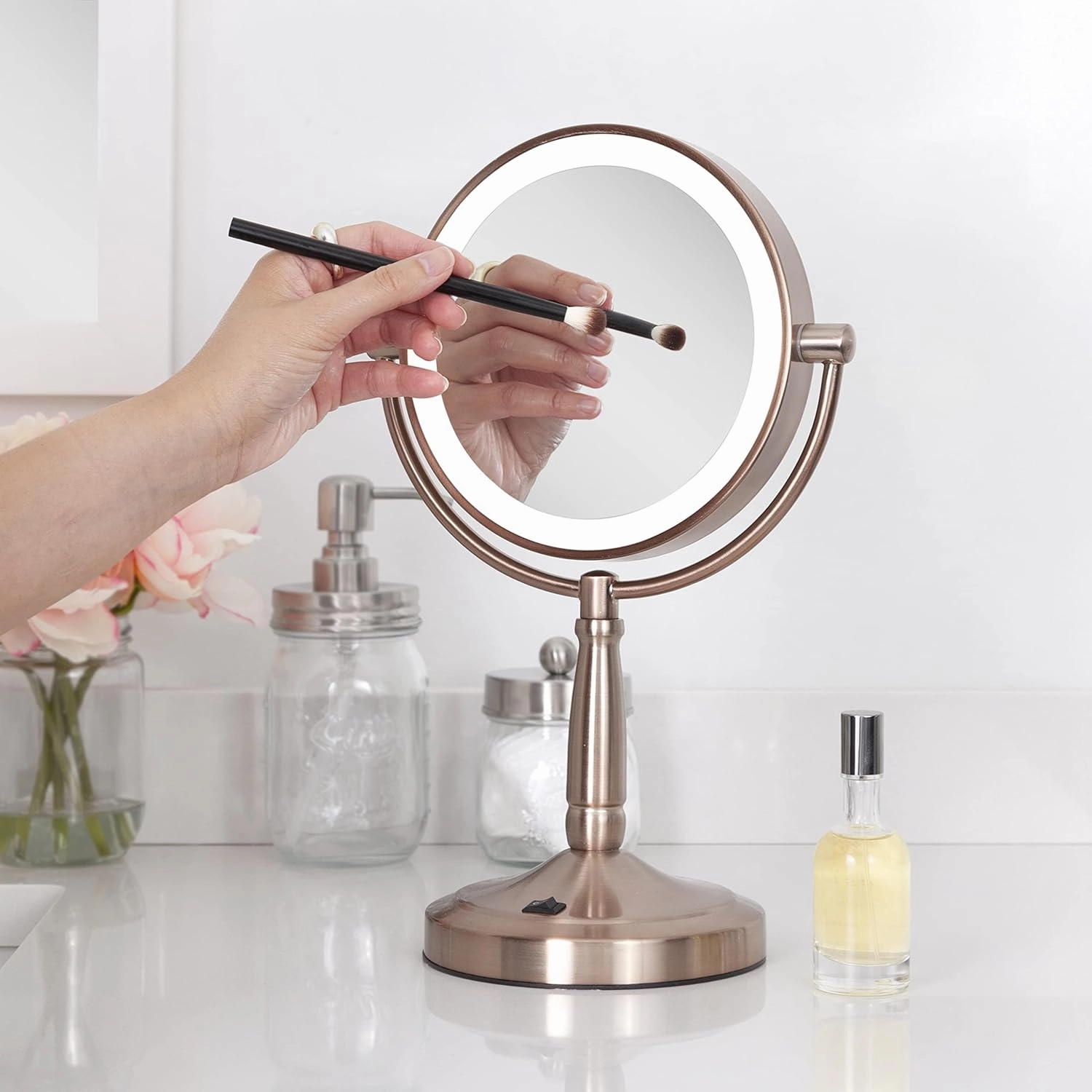 Zadro 9" Round LED Makeup Mirror with Lights and Magnification 5&10X/1X AA Battery Operated Swivel Lighted Makeup Mirror